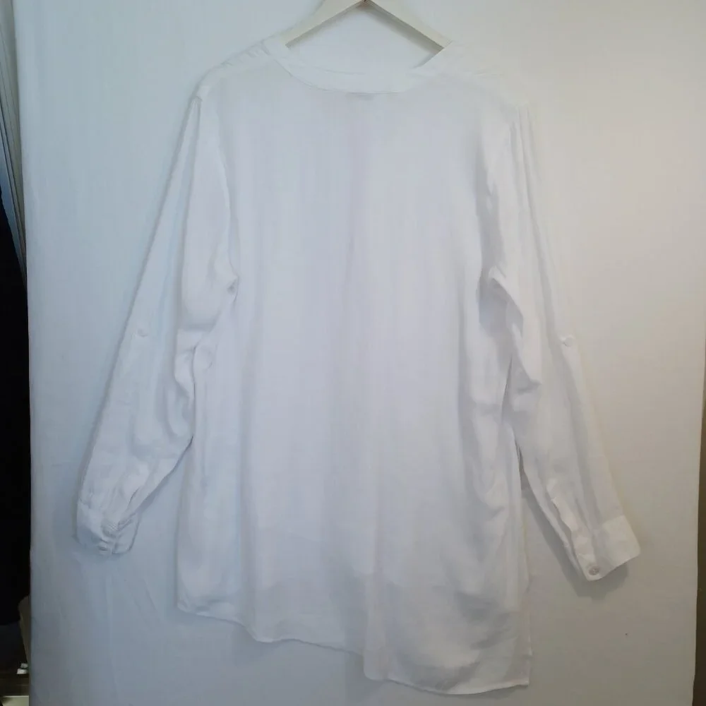 Soft Surroundings White Layered Hem Henley Tunic Blouse Long Sleeve Womens Large